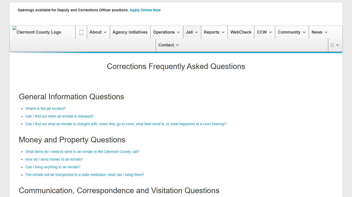 Corrections Frequently Asked Questions | Clermont County Sheriff