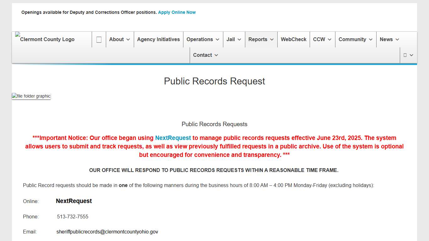 Public Records Request | Clermont County Sheriff